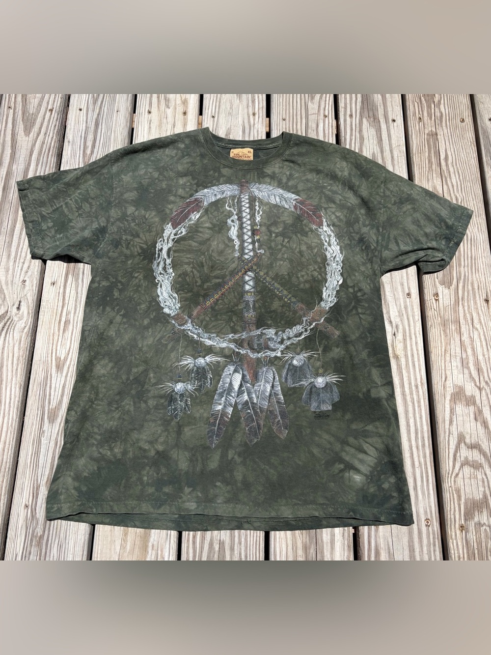 The Mountain Tie Dye Peace Sign Dreamcatcher Graphic T-Shirt Green XL